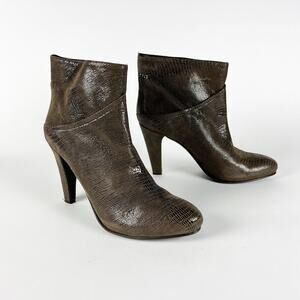 Apair brown lizard leather high heel bootie 4" heel 1/2" platform size 41 US 10